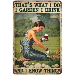Funny Garden Wine Lady Vintage‎ Metal Tin Sign 8x12 Wall Decor Gift NEW